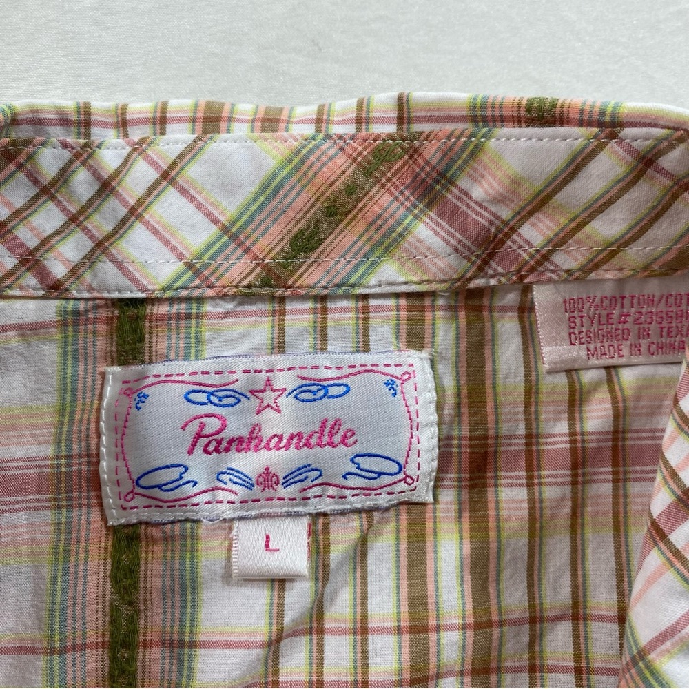 Panhandle Plaid Short Sleeve Shirt women’s Large Pearl snap button down shirt - Picture 2 of 5